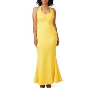 Black Halo Eve Naples Yellow Halter Sleeveless Maxi Gown Dress Women's Size 14